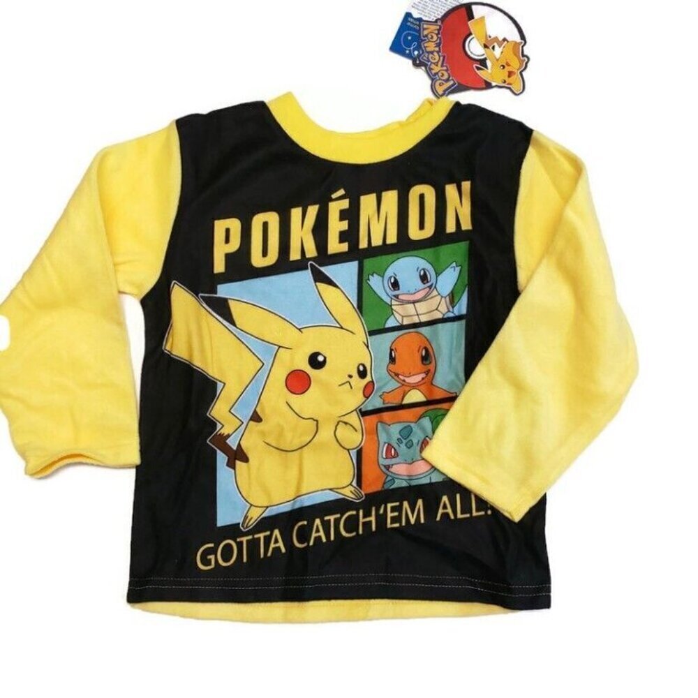 Pokemon Gotta Catch 'Em All Pikachu Group 2 Piece Pajama Set Boys Size 4 Yellow - Picture 3 of 9